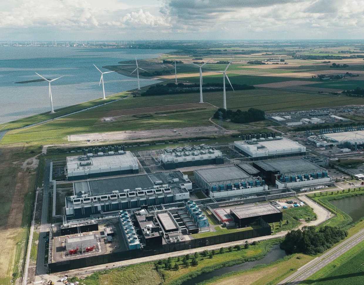 new build data center, computing center in Eemshaven, Groningen, The Netherlands. hyperscaler. Aerial video
